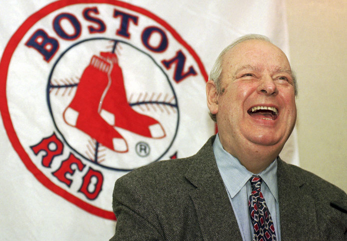 In this Jan. 23, 1996, photo Lou Gorman announces his retirement at Fenway Park in Boston. Gorman, the team's former general manager from 1984-93, died at his Weston, Mass., home early today.