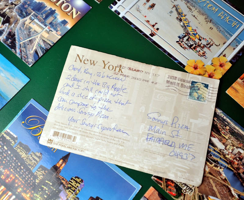 Sonny's Pizza on Main Street in Fairfield has been receiving "Post Card Jack" type correspondence from an unknown patron.