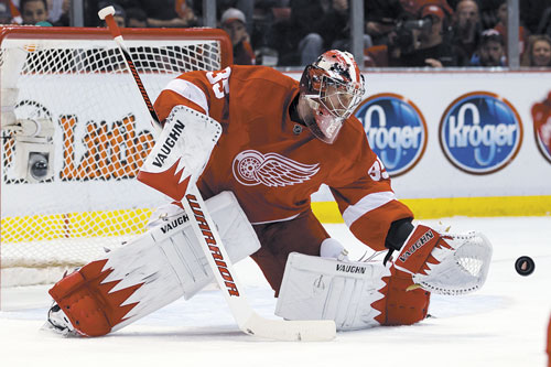 AP photo ADDING PRESSURE: The Detroit Red Wings are counting on Jimmy Howard, the former University of Maine star, as their goalie of the future. The Red Wings draw the Phoenix Coyotes.