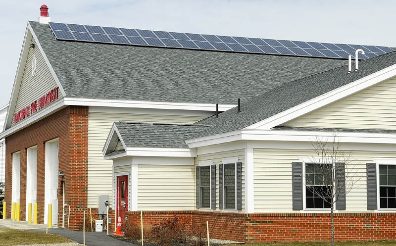 The new Manchester Fire Department building has solar panels on the south facing side of the roof.