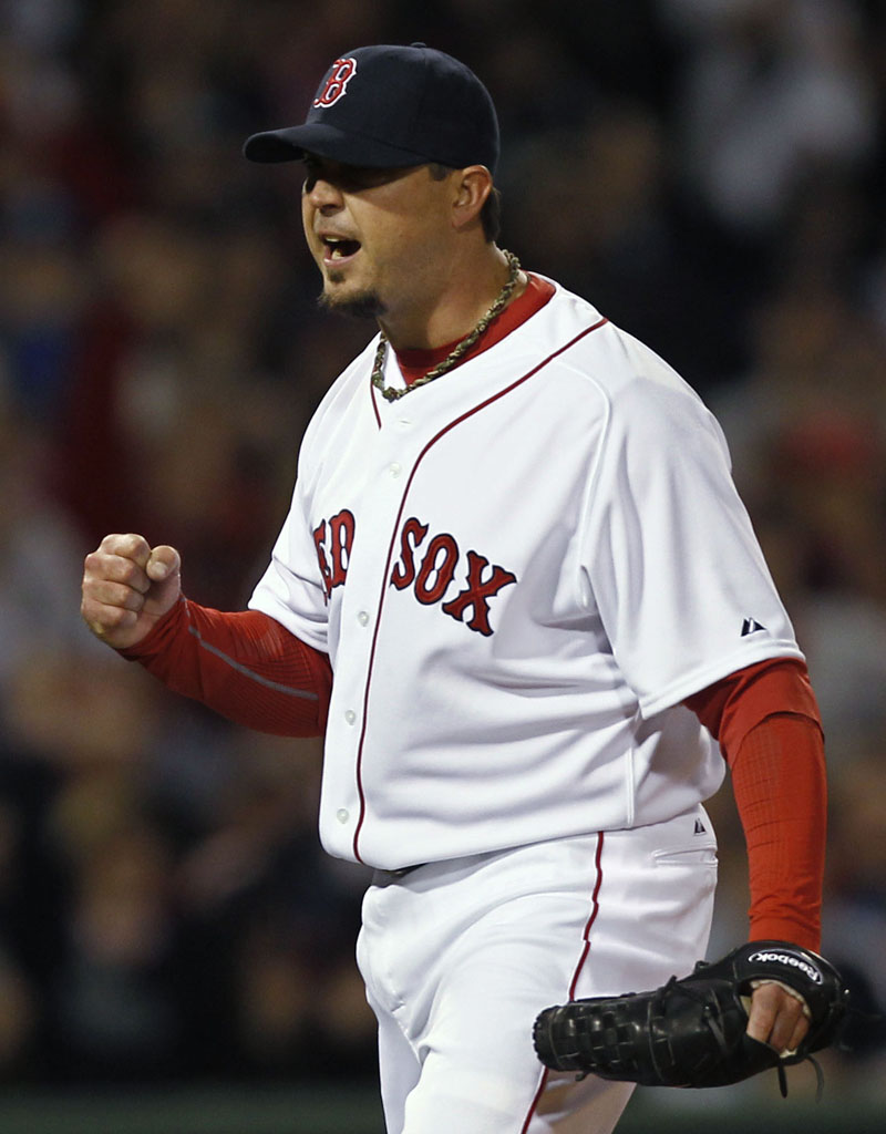 WHAT SOX NEEDED: Boston pitcher Josh Beckett pumps his fist after the Red Sox turned a double play against the New York Yankees during the third inning Sunday night at Fenway Park in Boston. Beckett allowed only two hits in eight innings and struck out 10 as the Red Sox won 4-0.