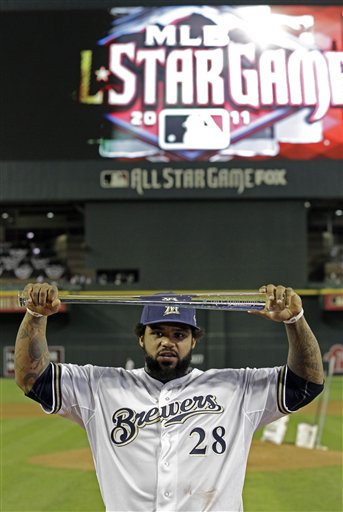 Prince Fielder celebrates after being named the All-Star game MVP on Tuesday in Phoenix.
