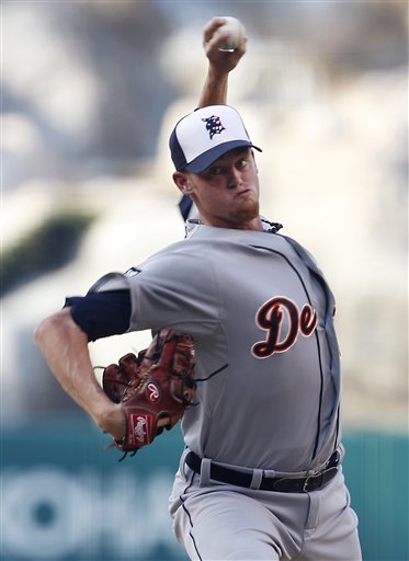 Detroit Tigers pitcher Charlie Furbush delivers a pitch in the first inning of a baseball game against the Los Angeles Angels on Monday in Anaheim Calif.