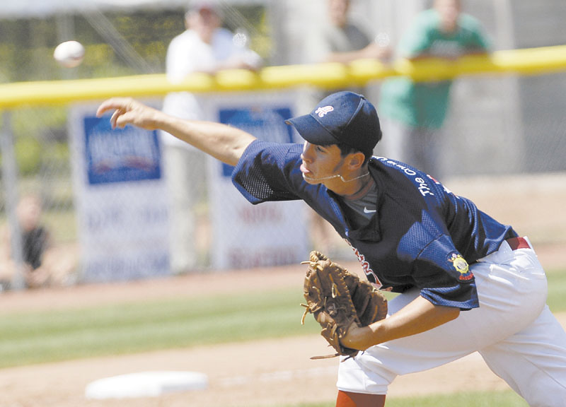 ON A ROLL: Augusta American Legion pitcher Ryan Minoty delivers a pitch during the 2010 American Legion Baseball State Tournament. Minoty will start for Augusta in the opening game of the tournament at 10 a.m. today.
