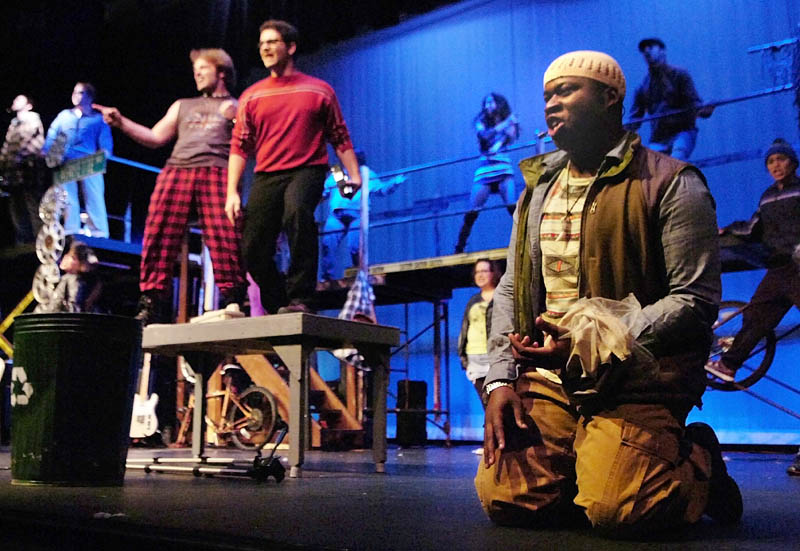 The Fairway Players rehearse a scene from "Rent" at the Winthrop Performing Arts Center.
