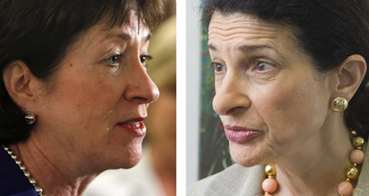 Maine Republican Sens. Susan Collins, left, and Olympia Snowe.