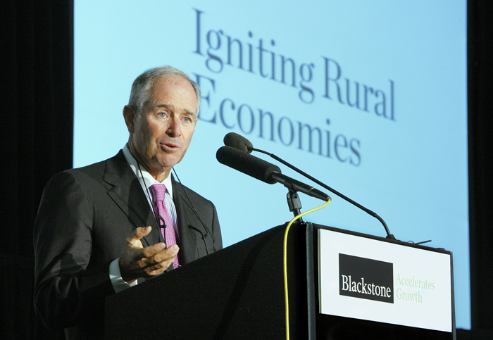 Stephen Schwarzman, Chairman, CEO and co-founder of Blackstone, a private equity firm, speaks at an event in Brunswick today where he announced the launch of a program that will coordinate entrepreneurship programs in Maine.