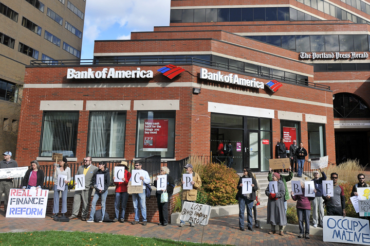 Occupy Maine organized a protest directed against Bank of America at One City Center today.