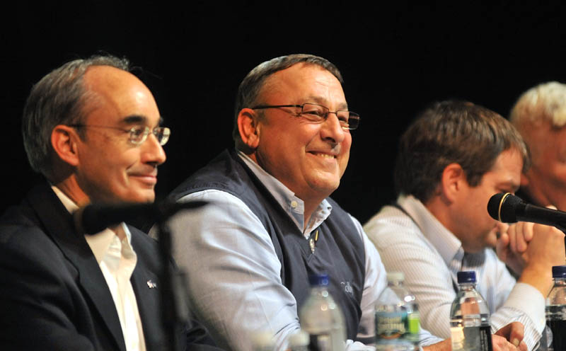 HAVING HIS DOUBTS: Gov. Paul LePage, center, said Thursday he doesn’t think Maine can support five gambling facilities, just days before voters are set to decide the fate of two gambling-related referendum questions.