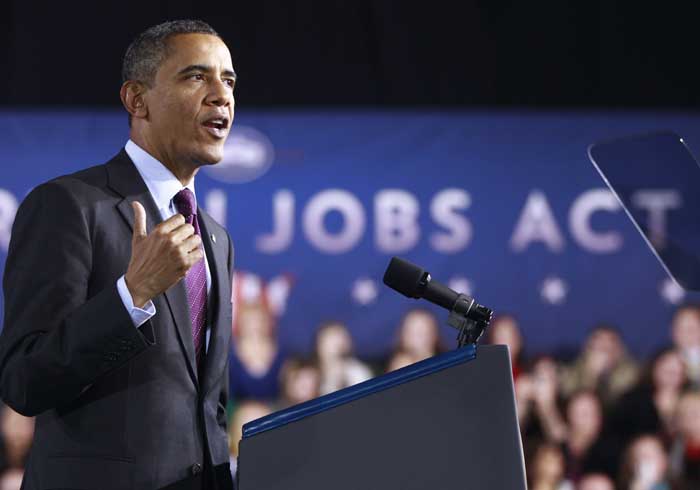 President Barack Obama speaks today at Manchester High School Central in Manchester, N.H.