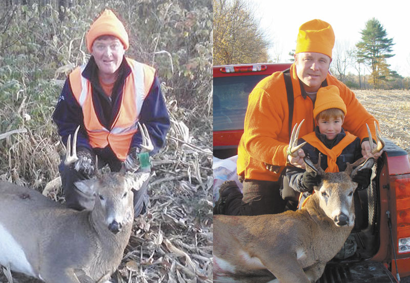 WHAT A STORY: Gregory Rabe, left, and Nick Bragg, with young cousin Carter Bragg, shot the same buck while hunting recently. Rabe hit the first shot, then Bragg hit the kill shot. Rabe claimed ownership of the buck with the blessing of Bragg.