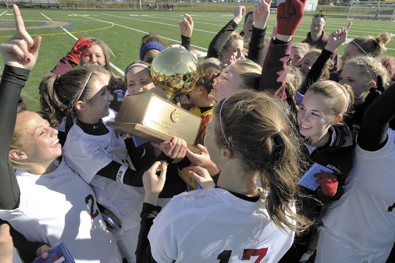 Maine Sunday Telegram photo by Gabe Souza The Richmond girls took home the state championship trophy with a 4-1 win over Van Buren.
