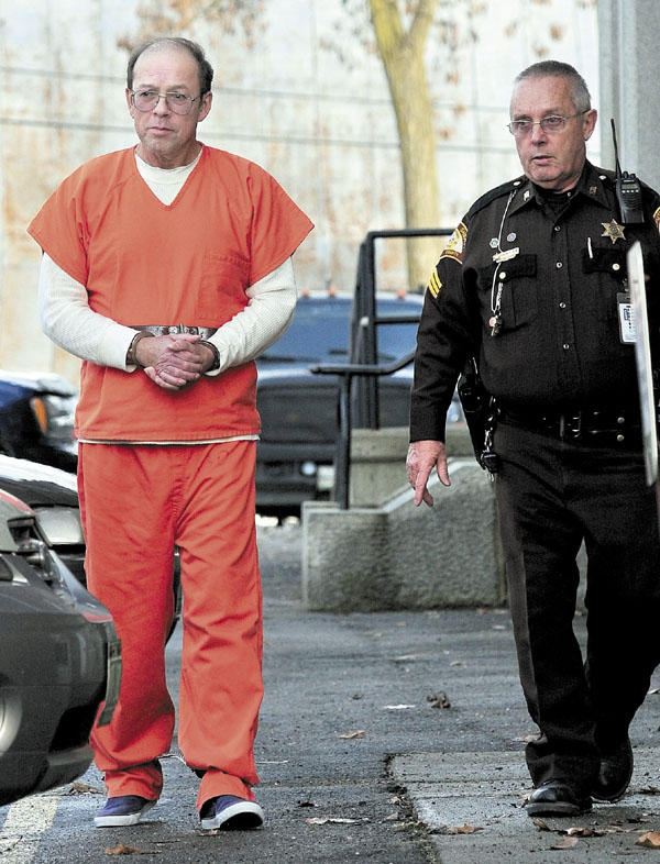 NO BAIL: Defendant Jay Mercier leaves Somerset Superior Court in Skowhegan on Monday following disclosure of new evidence in the 1980 killing of Rita St. Peter. Mercier was denied bail.