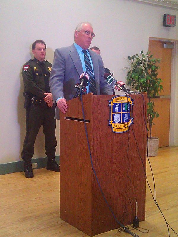 Waterville Police Chief Joseph Massey speaks at today's press conference.
