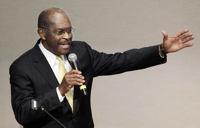 Republican presidential candidate Herman Cain speaks at Middle Tennessee State University in Murfreesboro, Tenn., on Thursday.