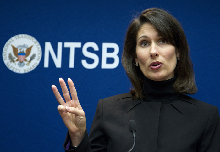 National Transportation Safety Board Chairwoman Deborah Hersman discusses the board's recommendations during a news conference in Washington today.