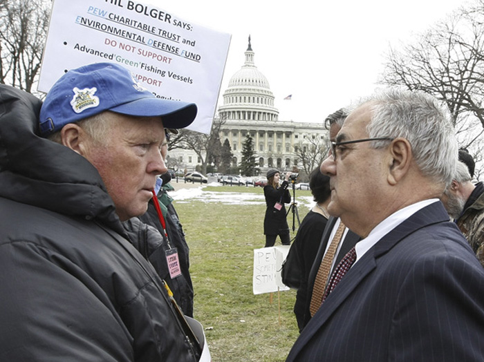 In this Feb. 24, 2010, photo, Art Smith, left, talks to U.S. Rep. Barney Frank, D-Mass., on Capitol Hill during the United We Fish rally.