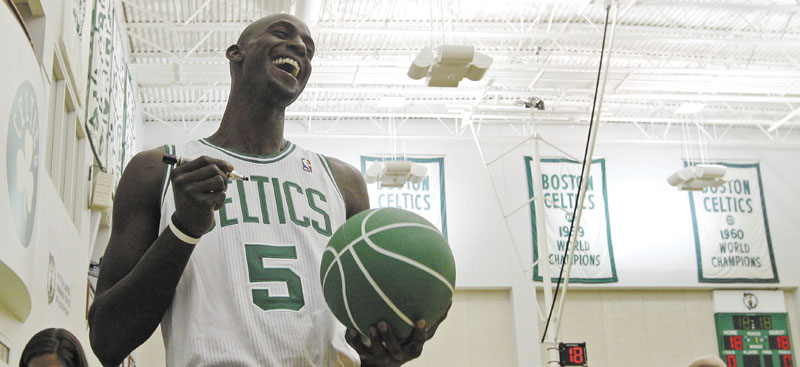 GLAD TO BE BACK: Forward Kevin Garnett is one of three Celtics players who have been through two lockouts, along with Paul Pierce and Ray Allen.