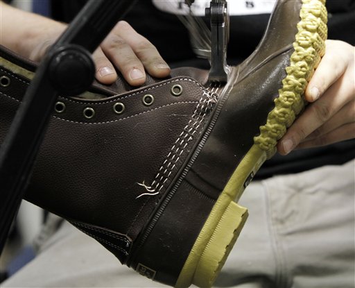 An L.L. Bean boot is stitched in Brunswick.