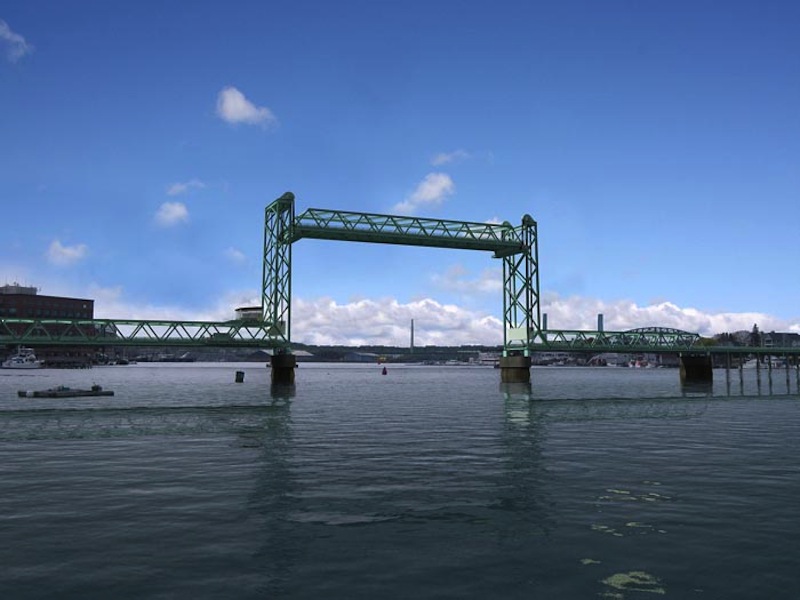 This computer-generated rendering shows the proposed bridge in the open position.