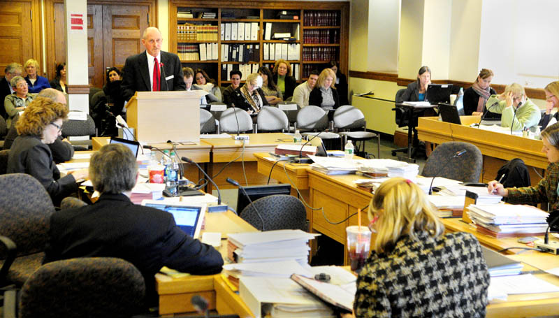 MAKING HIS CASE: Edward Miller, senior vice president for health promotion and public policy for the American Lung Association in New England, testifies on the third day of a public hearing about Gov. Paul LePage’s proposal to close a $221 million gap in the state Department of Health and Human Services on Friday at the State House in Augusta.