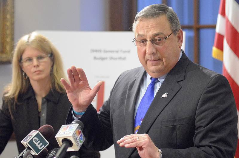 PROPOSAL: Mary Mayhew, commissioner of the Department of Health & Human Services, and Gov. Paul LePage answer questions during a news conference Tuesday to announce changes to the MaineCare system.