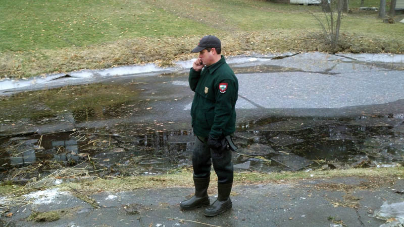 A pond near the home of toddler Ayla Reynolds was drained and searched by Steve Allarie and others from the Maine State Warden Service today. The pond, on First Rangeway in Waterville, is a few blocks from the home where the child was last seen late Friday.