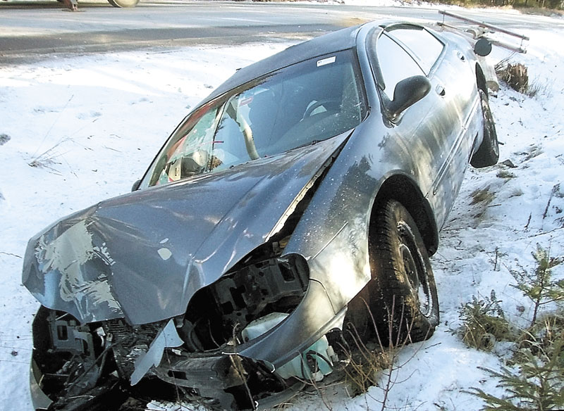 COLLISION: Nancy Minard, 62, of Jackman was injured when the car she was driving crashed into a utility pole Wednesday on Route 15 in Jackman.