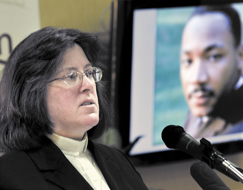 REMEMBERED: The Rev. Arlene Tully spoke about the power of love at a Martin Luther King Jr. community breakfast at Spectrum Generations Muskie Center in Waterville on Monday.