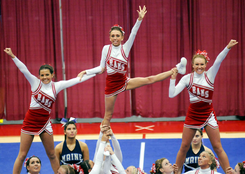 The Cony High School cheerleaders compete in the KVAC cheering championship Monday in Augusta.