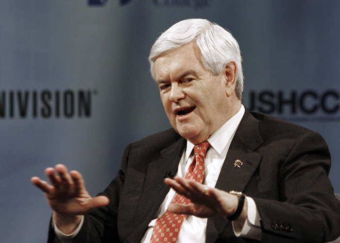 Republican Presidential candidate Newt Gingrich appears at a "Meet the Candidates" forum in Miami today.