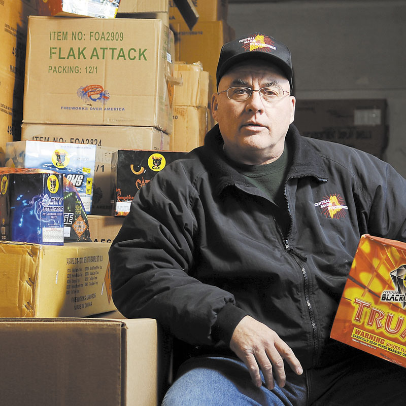 Steve Marson hopes to open a fireworks store in Winslow to sell the pyrotechnics he stores at his Farmingdale firm, Central Maine Pyrotechnics.