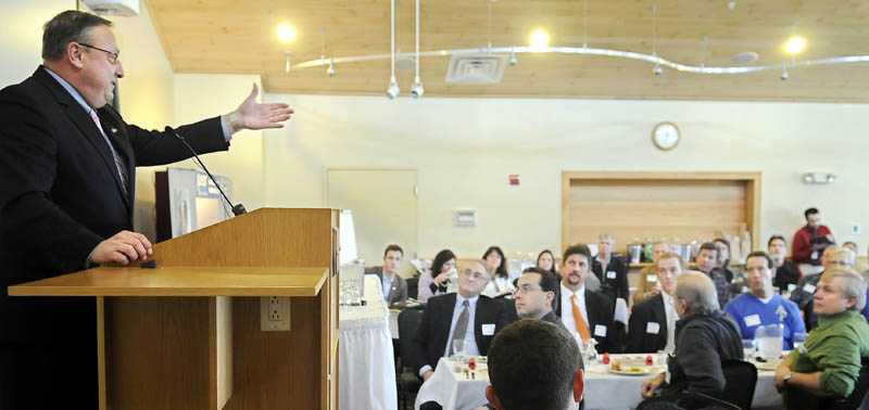 ENERGY TALK: Gov. Paul LePage addresses Monday a gathering of the Maine Wood Products Association in Hallowell.