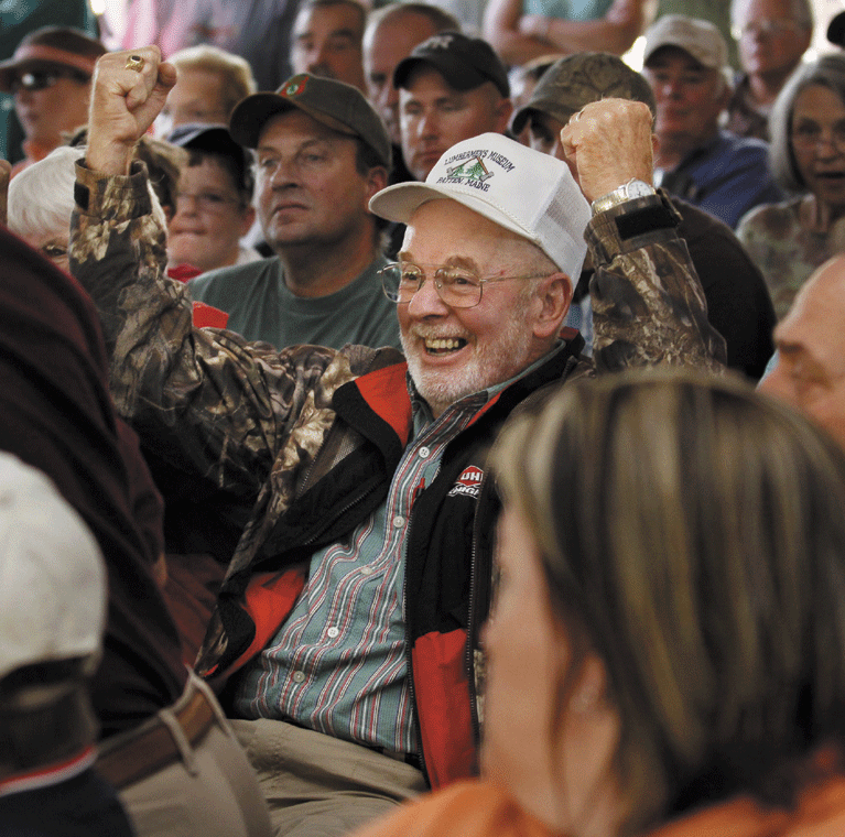 Winner: Ray Mitchison, of North Chatham, N.Y., reacts as his name is called during the 2010 Maine moose lottery.