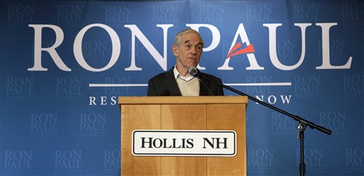 Republican presidential candidate Ron Paul speaks at the Hollis Community Center in Hollis, N.H., today.