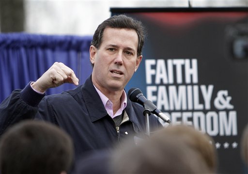 Republican presidential candidate Rick Santorum speaks at an outdoor campaign stop today in Nashua, N.H.