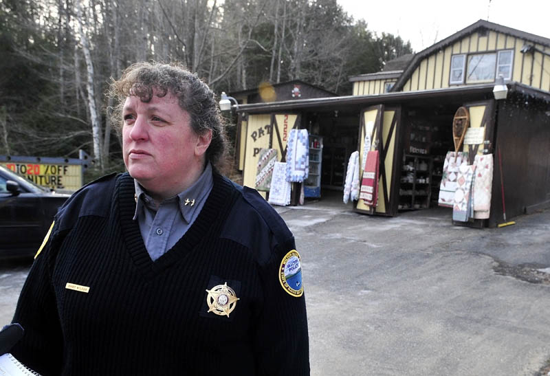 Wilton Police Chief Heidi Wilcox talks about the armed robbery outside Patty’s Place on U.S. Route 2 in Wilton on Wednesday. Wilcox said a man in a ski mask robbed owner Patty Woods at gunpoint of cash and jewelry.