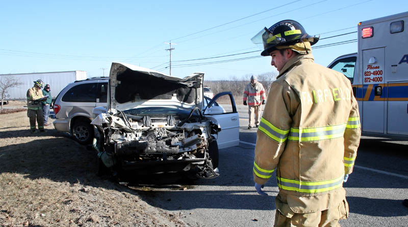 Staff photo by Ben McCanna Fairfield Fire Department and Fairfield Police responded Wednesday morning to a two-vechicle crash on U.S. Route 201 in which a child was transported to the hospital with injuries.