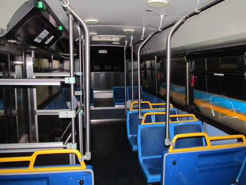 Interior of one of the 14 free buses from New York.