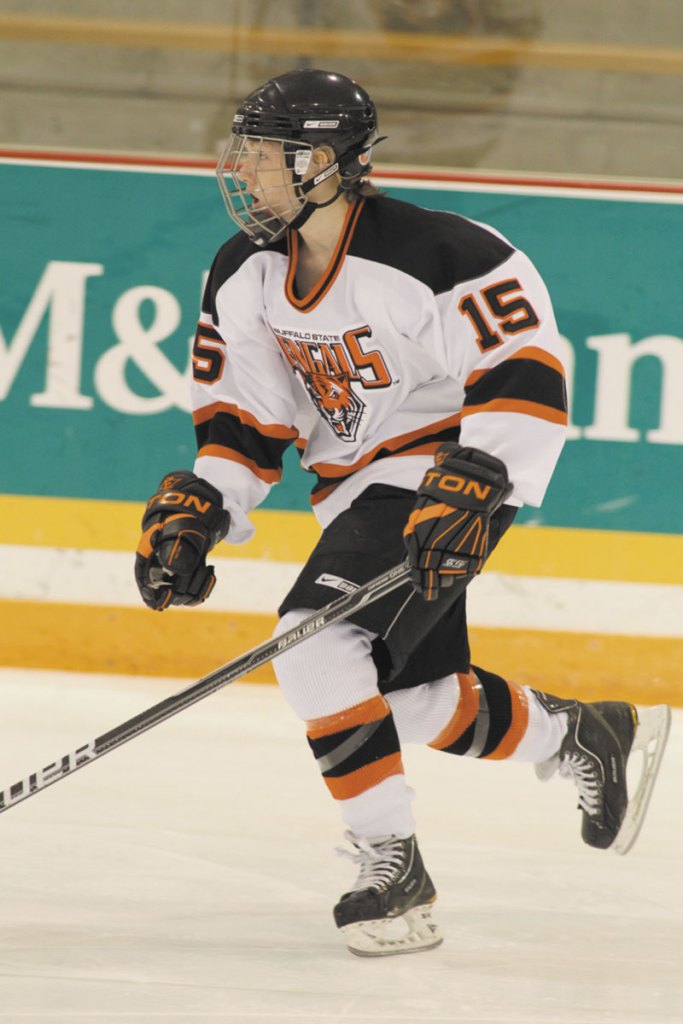 A FORCE: Winslow High School graduate Courtney Carnes is a center on the Buffalo State women’s hockey team. In 17 games this season, she has six goals and three assists.