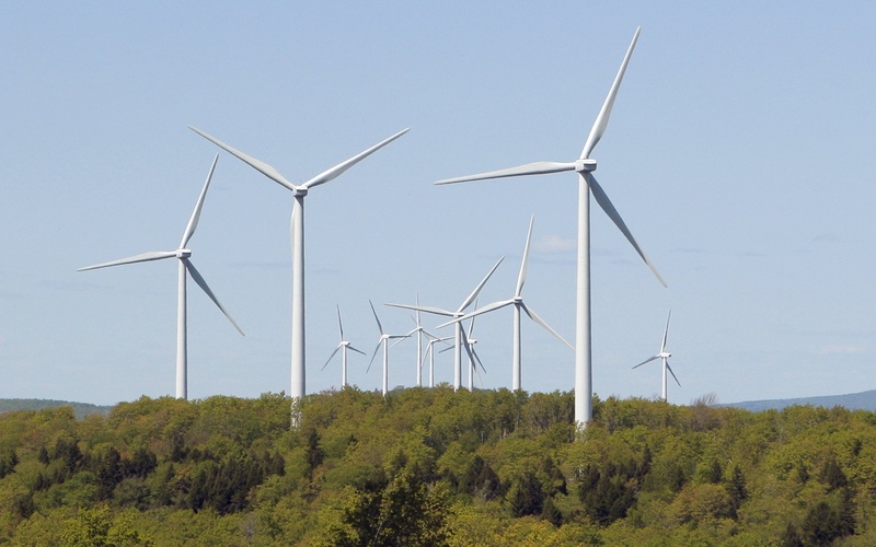 Wind turbines in Danforth, Maine.