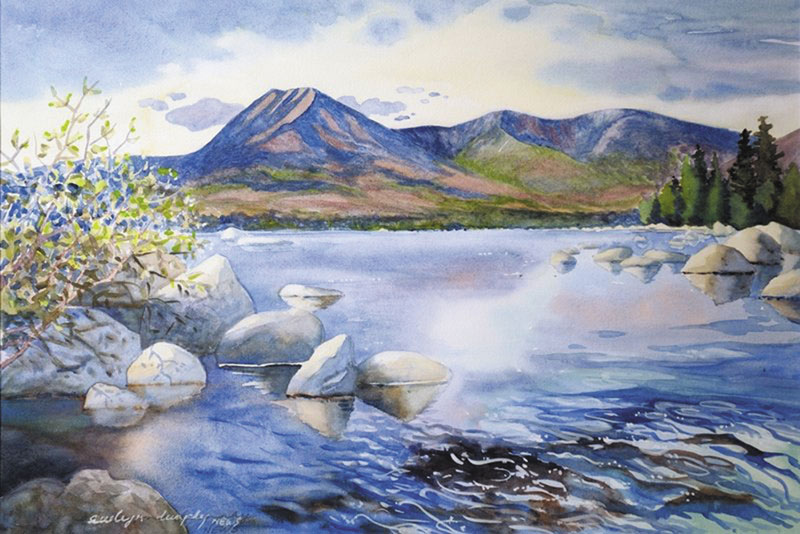 CAPTURE THE SCENE: Evelyn Dunphy painted this watercolor of Mount Katahdin and Katahdin Lake for Huber Resources Corp. as a token of thanks for its donation of 143 acres of land to Baxter State Park.