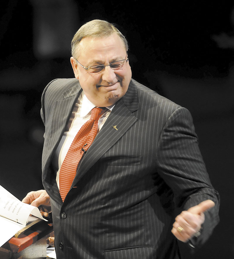 Gov. Paul LePage, seen above at his inauguration, give his State of the State speech Tuesday.