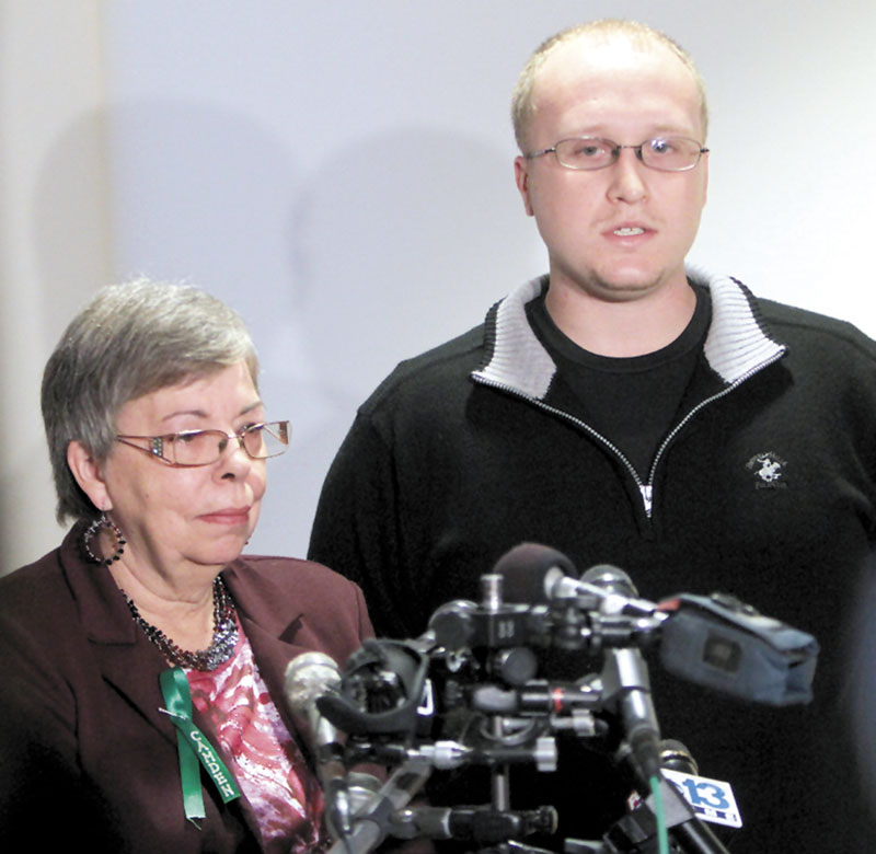 Julianne McCrery's mother Lu Rae McCrery, left, and Julianne's son Ian McCrery talk to reporters Friday following a sentencing hearing in Rockingham County Superior Court, Friday in Brentwood, N.H. Julianne McCrery was sentenced to 45 years in prison in the death of her 6-year-old son Camden.