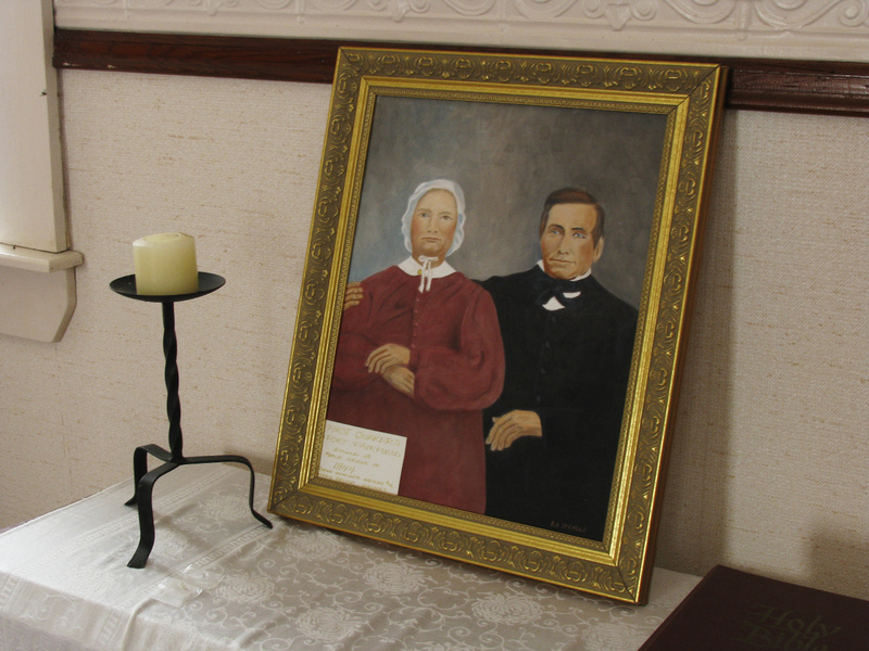 CONDUCTORS: A painting by Roger Sprague depicts Wingate and Mary Haines, Quakers from Hallowell who were the founders of Friends Church in Maple Grove and “conductors” along the Underground Railroad.