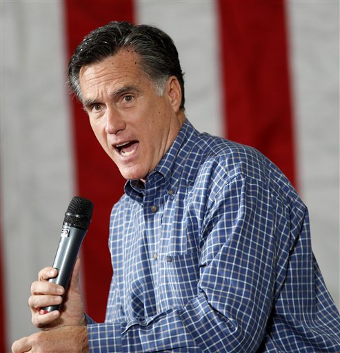Republican presidential candidate Mitt Romney speaks at a campaign rally in Eagan, Minn., Wednesday, Feb. 1, 2012. (AP Photo/Gerald Herbert)