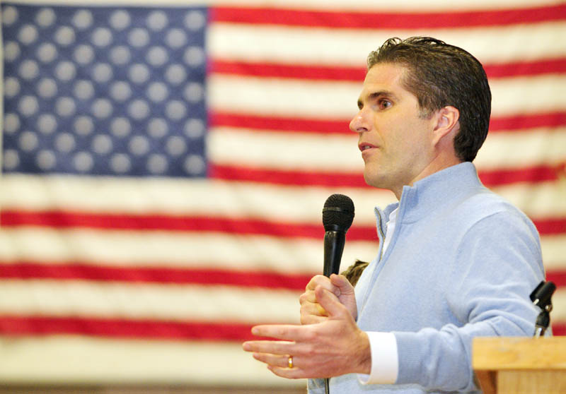 Tagg Romney during the Kennebec County Super Caucus at Farrington School in Augusta on Saturday.