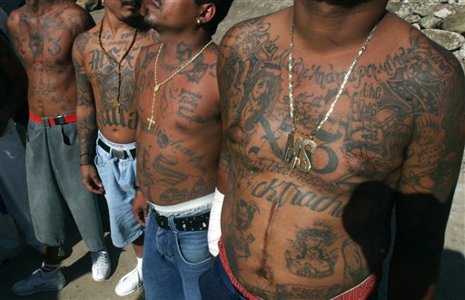 An undated file photo shows unidentified members of the gang Mara Salvatrucha who are incarcerated in the National Penitentiary of Tamara, in Tegucigalpa, Honduras.