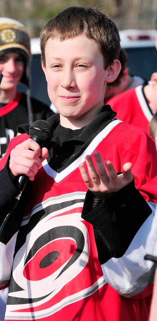 HOME ICE FOR YOUTH: Farmingdale’s Thomas Arps, 12, was among about 250 people — many of them youth hockey players like himself — who attended the groundbreaking ceremonies for a new ice arena on the Whitten Road in Augusta. Formerly known as Kennebec Ice Arena, the new rink will be called The Bank of Maine Ice Vault.