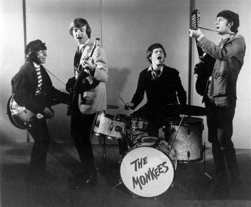 This 1966 photo shows The Monkees. From left are Davy Jones, Peter Tork, Micky Dolenz and Mike Nesmith. Jones sang lead vocals on songs like "I Wanna Be Free" and "Daydream Believer."